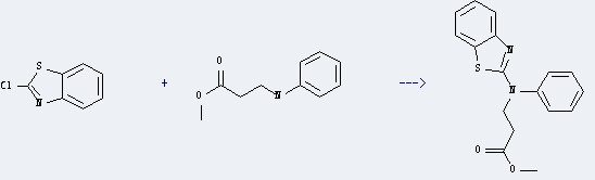 The Methyl N-phenyl-beta-alaninate could react with 2-chloro-benzothiazole to obtain the 3-(benzothiazol-2-yl-phenyl-amino)-propionic acid methyl ester